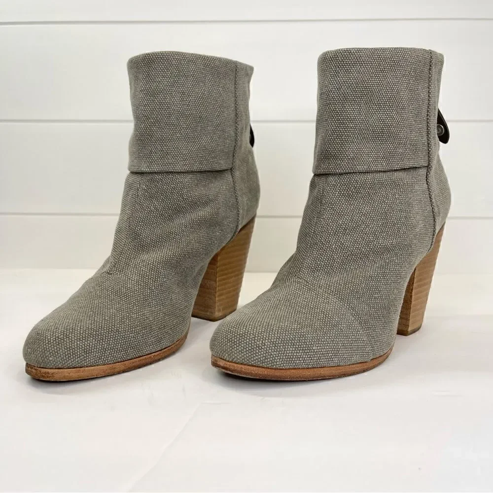 Rag & Bone Newbury Italian Canvas Stonewall Ankle Boot 7.5 Chunky Stacked Heel